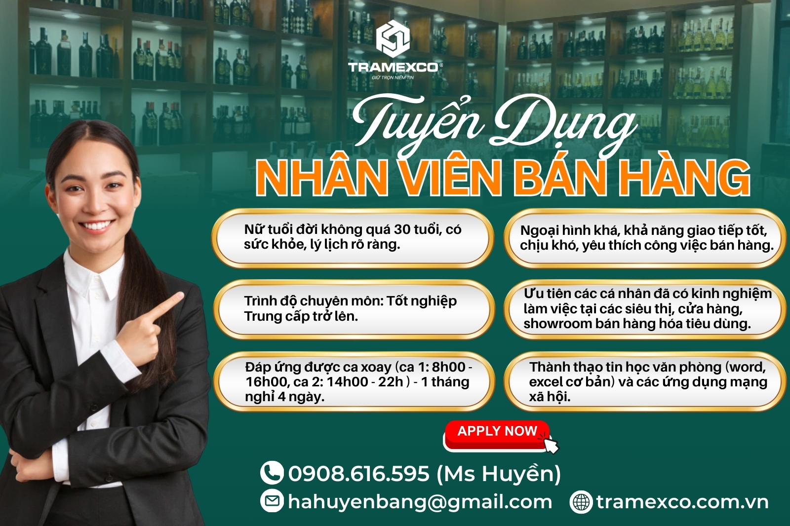 THÔNG BÁO TUYỂN DỤNG NHÂN VIÊN BÁN HÀNG TẠI TP THANH HÓA
