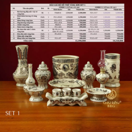 BỘ ĐỒ THỜ VÀNG KIM SET 1